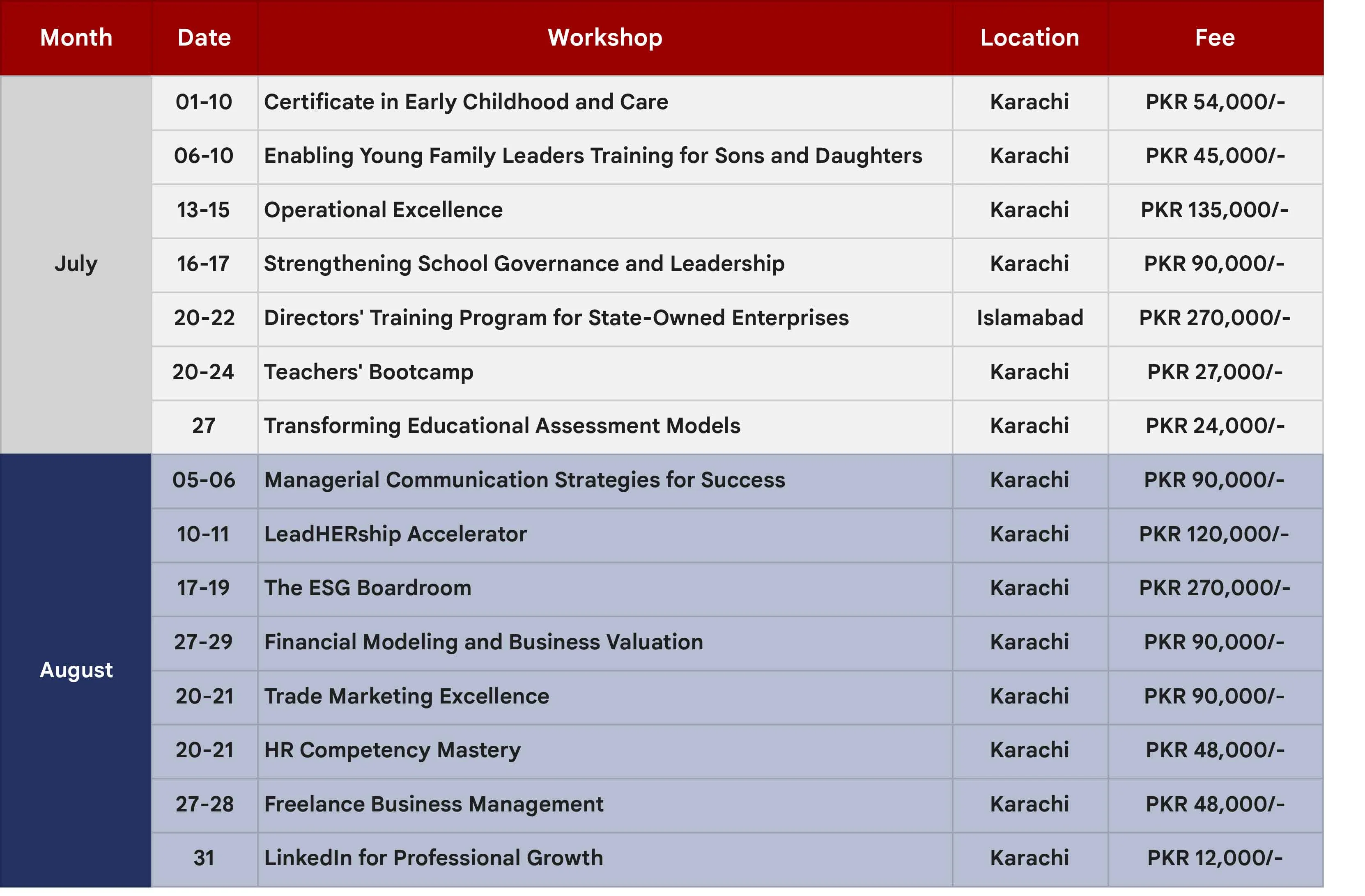 Program Calendar