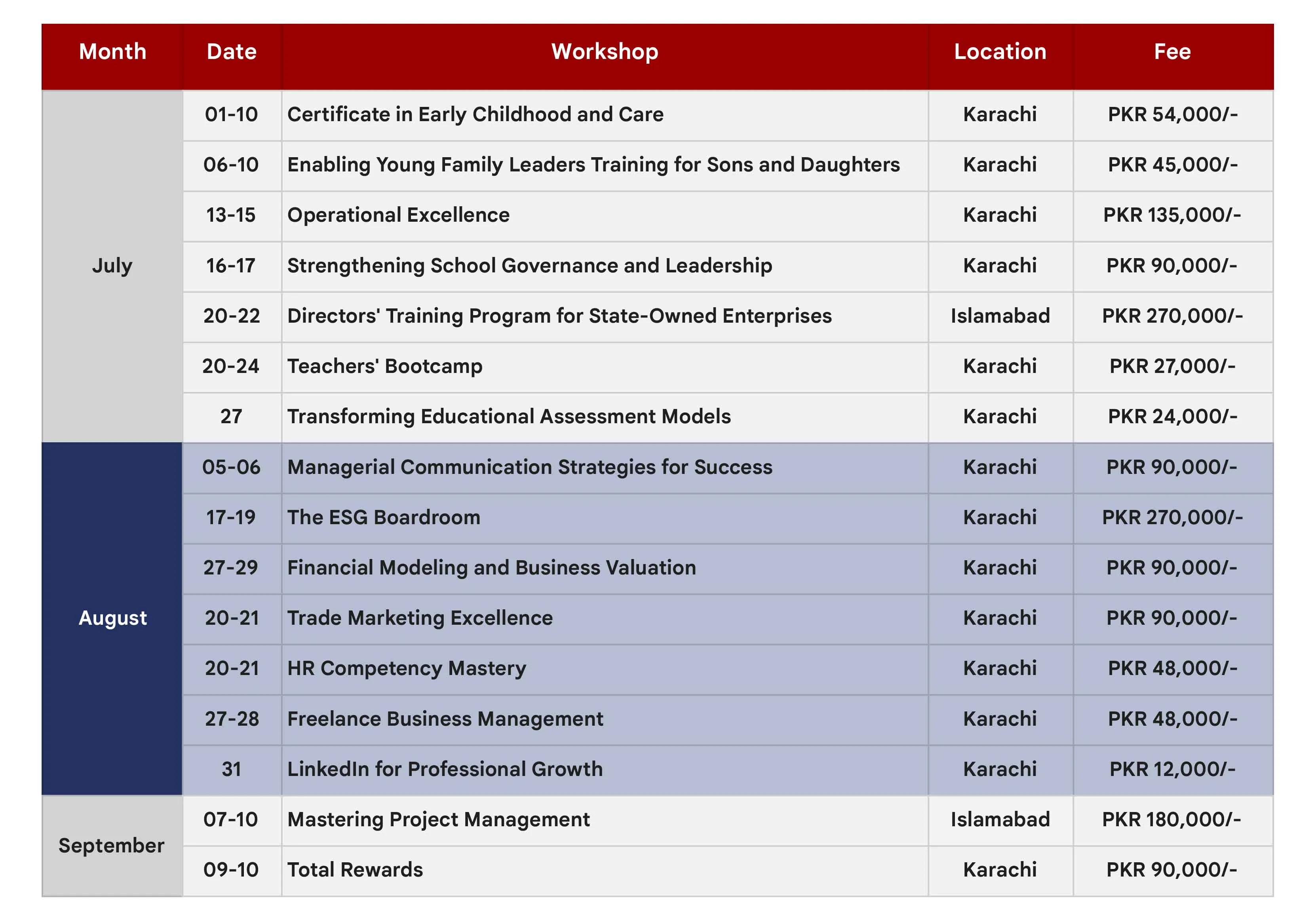Program Calendar