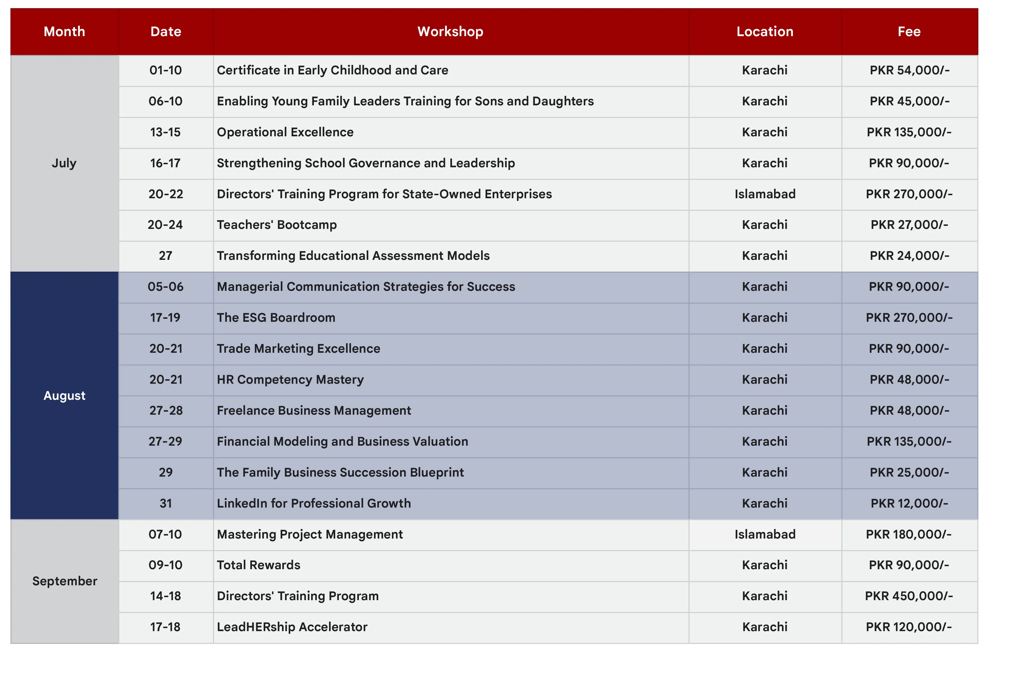 Program Calendar