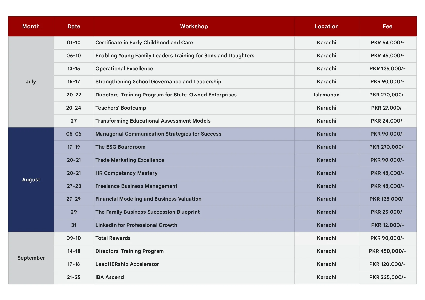 Program Calendar