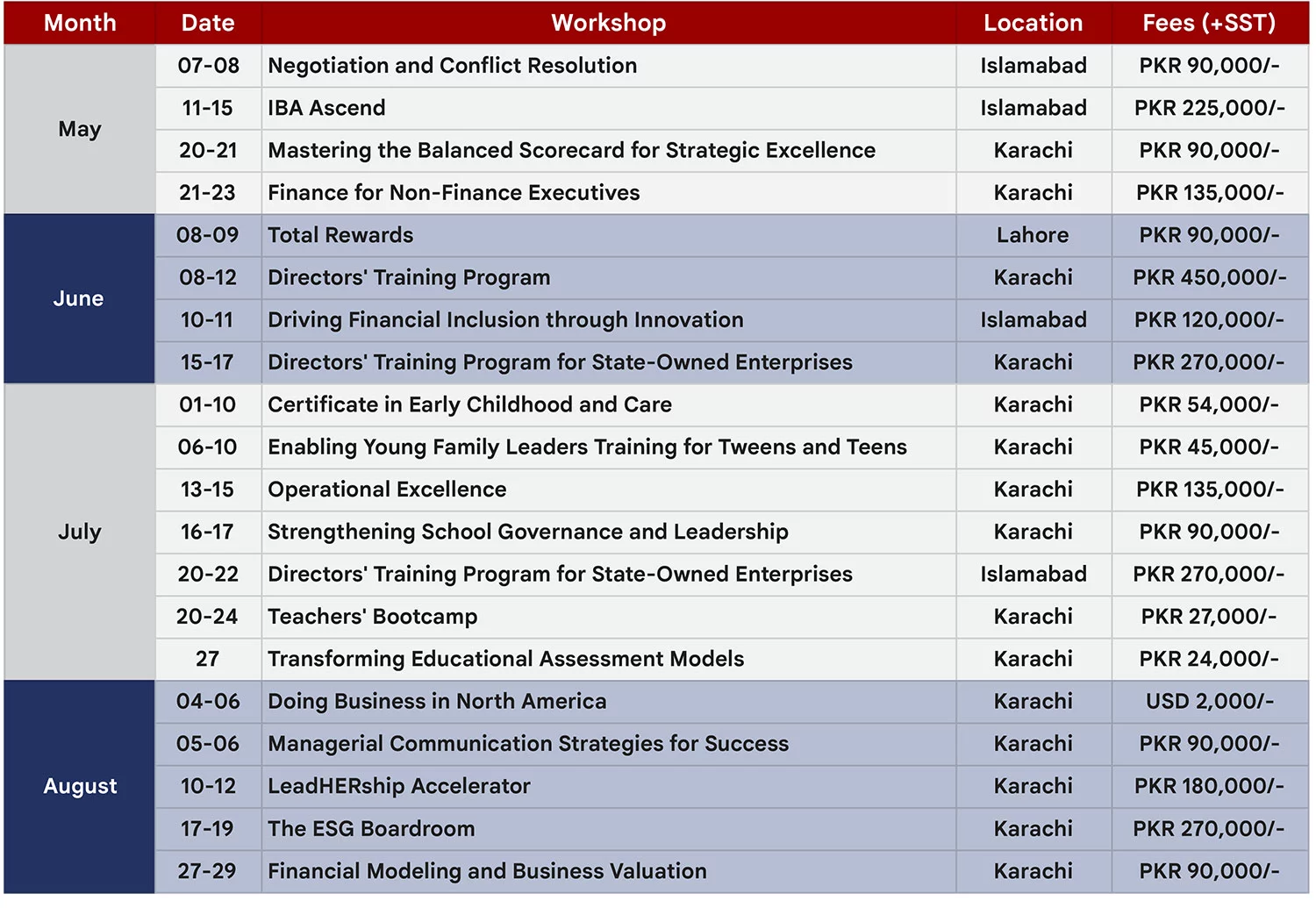Program Calendar