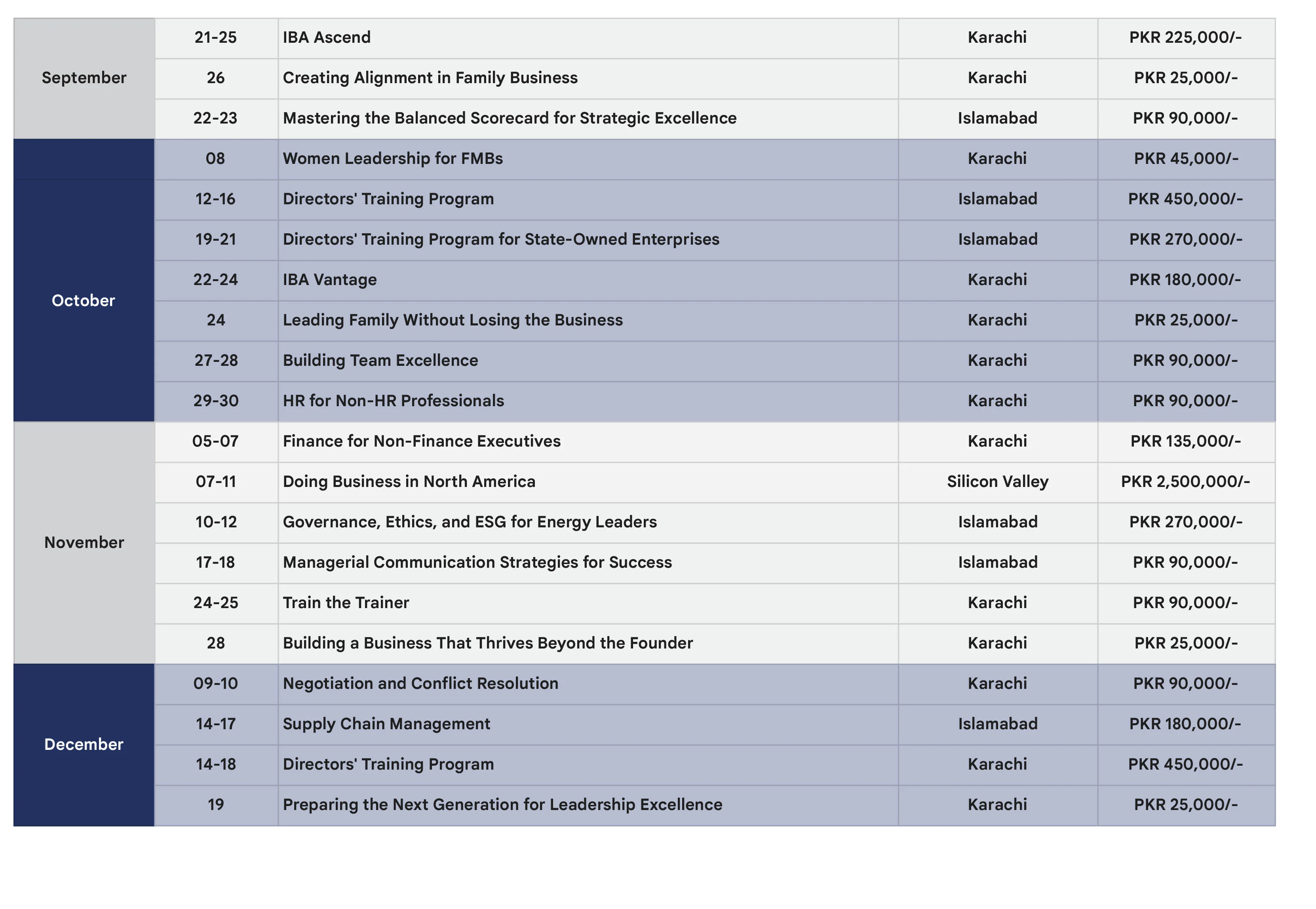 Program Calendar