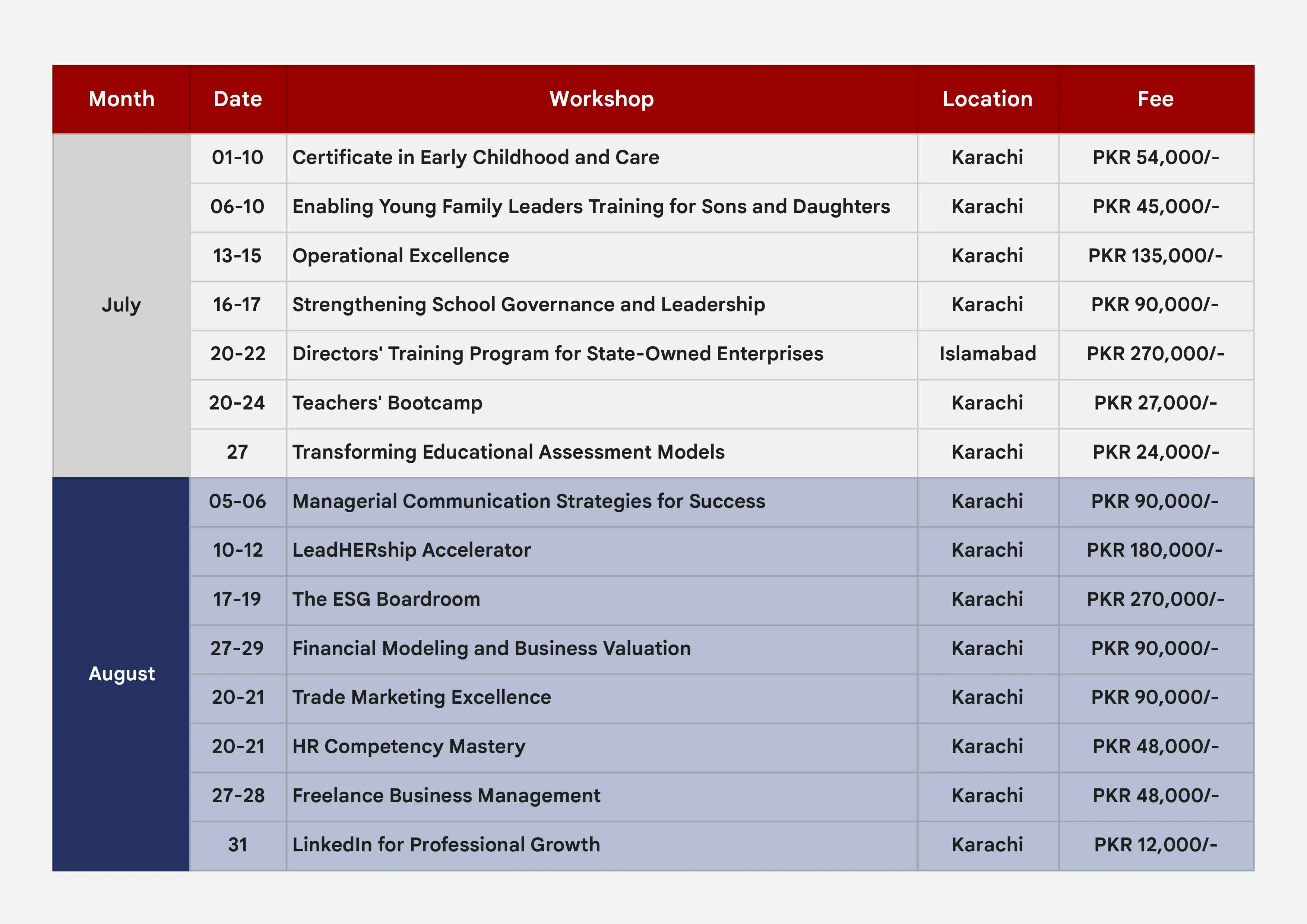 Program Calendar
