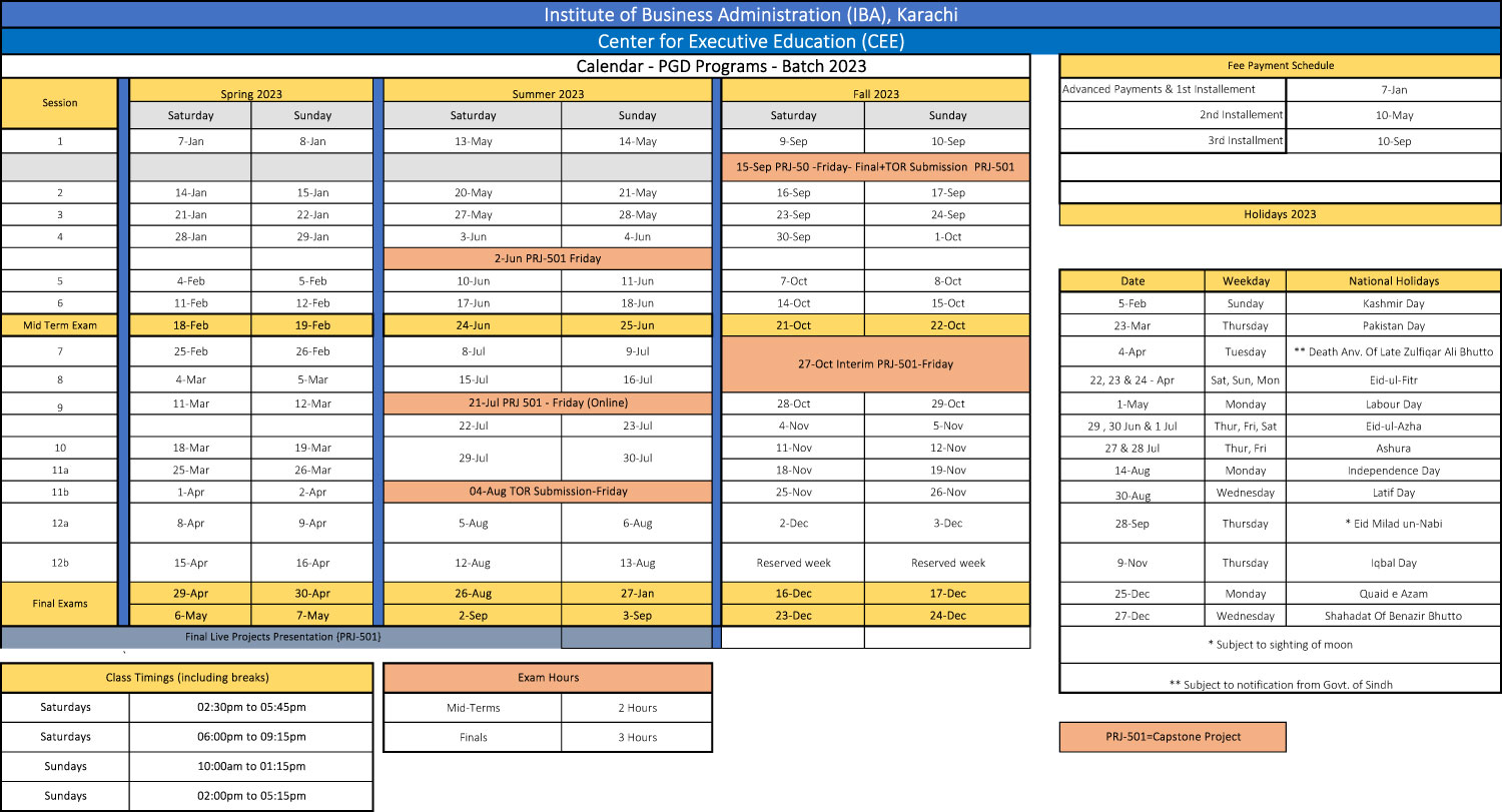 PGD Academic Calendar